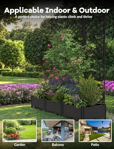 3 PCS Raised Garden Bed with Trellis & Privacy Screen, 50" x 63" Tall Vertical Garden Planter Box for Climbing Plants, Outdoor Trellis for Vegetables, Flowers, Patio, Balcony, Garden Black - Image 7