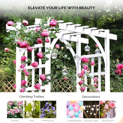 VINGLI Garden Arbor, PVC Wedding Arch for Ceremony Party, Garden Trellis for Climbing Plants Outdoor, Arch Backdrop Stand for Garden, Backyard, Lawn, Wedding - Image 5