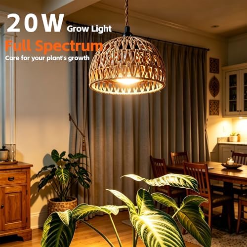 20W Full Spectrum Hanging Grow Light, 3000K Decorative Pendant Plant Lamp, On-Off Switch & Mechanical Timer, 15FT Power Cord, Height Adjustable Indoor Grow Light for Flowers Plants - Image 2