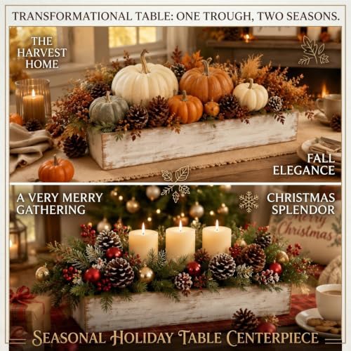 Dandat 4 Set Wood Boxes for Centerpieces 16x4 Inch Rectangle Wooden Planter Box Rustic Wooden Planters with Removable Plastic Liner Floral Foam Blocks for Christmas Wedding Home Garden Decor(White) - Image 5
