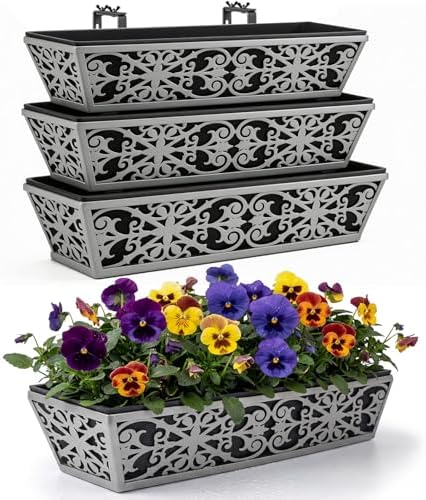 4 Pack 24 Inch Window Boxes Planter for Outdoor Plants Deck Railing Planters Box with Adjustable Brackets for Porch Fence Balcony Hanging Flower Baskets with Non-Woven Fabric Liner for Garden Decor by KarlliuHOMEGARDEN