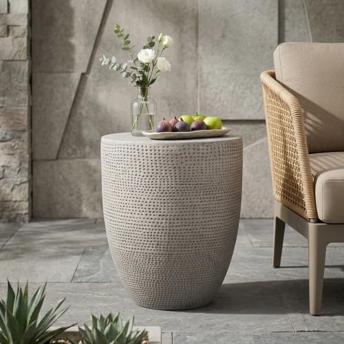 ø14.25'' Concrete Side Table End Table for Outdoor & Living Room, Modern Retro Round Circle Drum Style, Durable and Lightweight, Cement Material, No Assembly, Gray by JJKFurniture-kevinplus