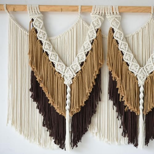 Macrame Wall Hanging Brown Tassel Knotting Fiber Art Boho Decor 47" W*25" L - Image 6