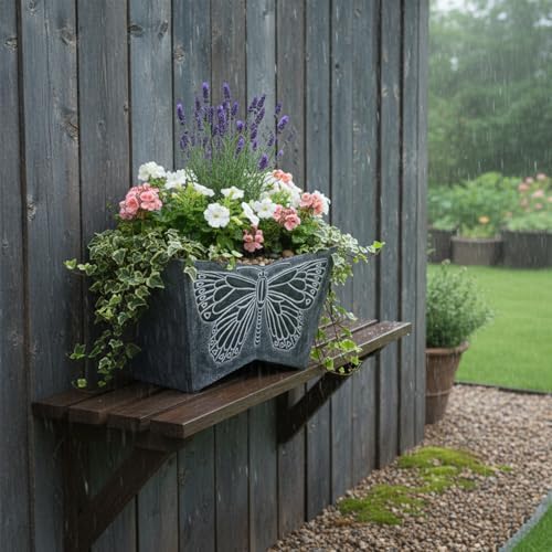 GreenShip 16 Inch Large Resin Flower Pots, Resin Planter Pot with Drainage Hole, Vintage Butterfly Embossed Decorative Garden Pot, Weather-Resistant for Porch, Patio, Indoor Use, Dark Grey - Image 6