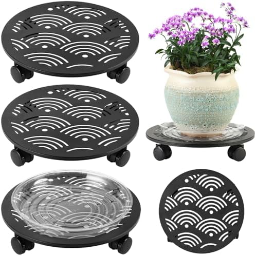 3 Packs 12" Large Metal Plant Caddy with Wheels Heavy-duty Plant Dolly Pot Mover Rollers Rolling Plant Stands Indoor Outdoor Wheeled Plant Holder Coaster Trolley, Black by DEELF+OUTLET