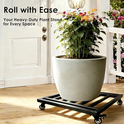 22" Metal Plant Caddy with Wheels Heavy Duty,600Lbs Large Rolling Plant Stand,Square Plant Dolly with Industrial Casters,Rust-Proof Plant Rollers for Large Planters,Pots,1 Pack - Image 6