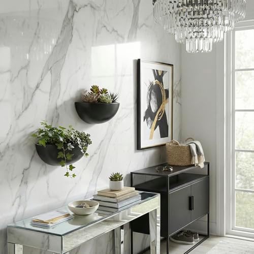 MyGift Matte Black Ceramic Indoor Wall Planter, 12 Inch Semi Circle Hanging Wall Vase, Set of 2 - Image 5