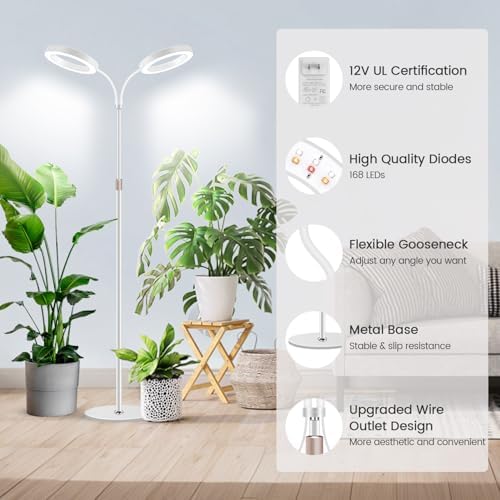 Garpsen Plant Lights Indoor, Dual-Head Full Spectrum with Stand, 168 LEDs - Image 4