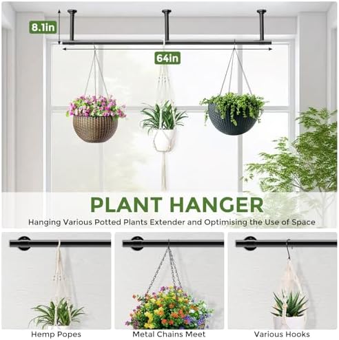 Window Plant Hanger Indoor, 64 Inch Heavy Duty Plant Hanging Rod - Image 6