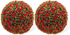 21.6 Inch Artificial Hanging Topiary Balls Set of 2, Faux Flower Balls for Garden Patio Wedding Valentine's Day Decor, Outdoor Indoor Hanging Decorations for Porch Front Door Party,Red by Unknown