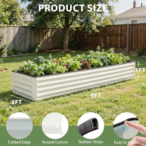8x2x1 Ft Galvanized Raised Garden Bed (White) - Image 4
