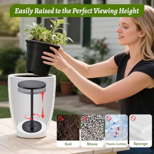 2-Piece Adjustable Plant Stand Risers for Inside Pots - Universal 7.5"-12" Height Pot Fillers for Large Tall Planters, Fits 6/8/10" Base OR Top (Square/Round/Taper) - Image 5