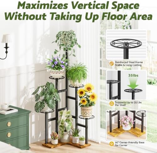 6 Tier Balcony Corner Plant Stand Sturdy Corner Plant Shelves Indoor - Image 2