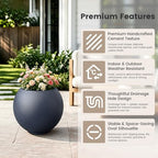 Kante Accent Round Sphere Charcoal Concrete Planter 11" Dia, Outdoor - Image 2