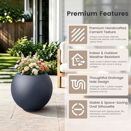Kante Accent Round Sphere Charcoal Concrete Planter 11" Dia, Outdoor - Image 2