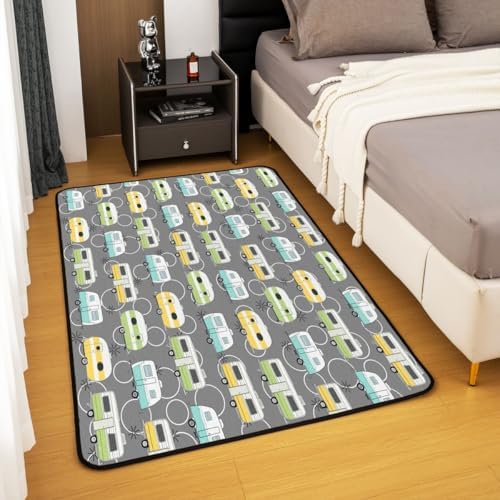 Erosebridal Camp Area Rug 6'6" x 4'11" Rv Living Room Rugs Colorful Rv Circular Retro Camping Decorative Carpet Cartoon Cute Car Camper Indoor Floor Mat - Image 3