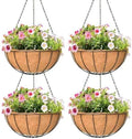 4 Pack 14 Inch Hanging Baskets for Plants Outdoor Metal Hanging Planter Hanging Flower Baskets with Coco Fiber Liners Chain Round Wire Plant Holder Hanging Flower Pots(Watermelon) by Qusuxi