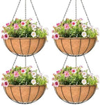 4 Pack 14 Inch Hanging Baskets for Plants Outdoor Metal Hanging Planter Hanging Flower Baskets with Coco Fiber Liners Chain Round Wire Plant Holder Hanging Flower Pots(Watermelon) by Qusuxi