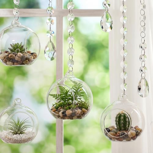 GlikCeil 112 Pcs 3.15'' Hanging Glass Tealight Holder Globe with K9 Crystal Garland Strands,Teardrop Pendant Hanging Tealight Candle Holder Orbs Air Plant for Wedding Centerpiece Party Decor (Clear) - Image 5