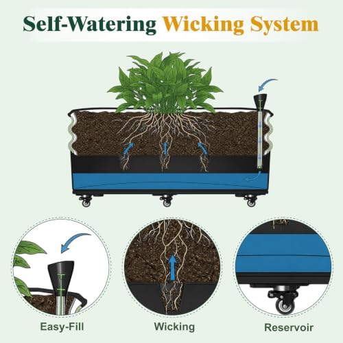 Aoodor 16.5x16.5 Rolling Raised Garden Bed, Self Watering Planter Box - Image 6