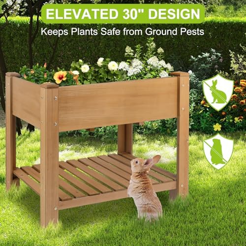 ketive Raised Garden Bed with Legs - Elevated Wooden Planter Box, Durable Fir Wood, Reinforced Frame with Drainage Holes, Liner, and Storage Shelf for Vegetables, Herbs, Flowers, 33.5" x 18" x 30" - Image 6