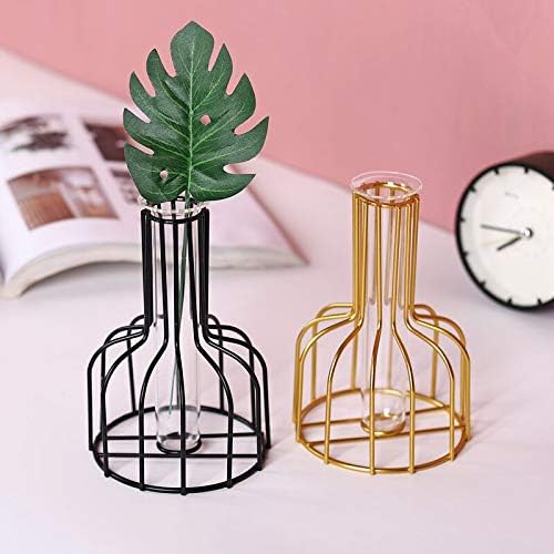 Glass Propagation Station with Metal Frame,Test Tube Vase for Hydroponic Plant, Metal Flower Vase Test Tube Pot Decorative Bottles Centerpieces for Wedding Home Décor (Gold Small 16CM) - Image 3
