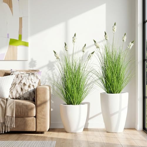 Fake Grass 3FT - Artificial Plants with Hyacinth Flowers, 2 Pack Ornamental Tall Grass Greenery with Pot, Fake Plant for Indoor Outdoor, Office Patio Decor, New Home Gift, White by Unknown