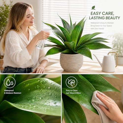 Ttranewsoo Artificial Agave Plants,Large UV Resistant Fake Agave Planters for Indoor and Outdoor Decorating Artificial Plants for Outdoors Fake Plants 2Pack, 18" - Image 3