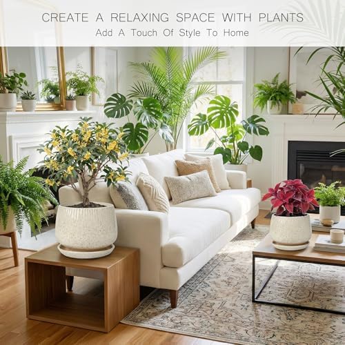 7.5 Inch Ceramic Planter with Saucer,Modern Garden Pots with Drainage Hole Mesh Net, for Indoor Outdoor Use (Silk White) - Image 2