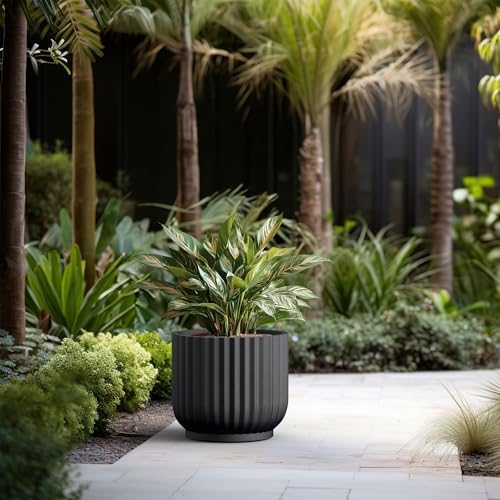 Kante Black Concrete Planter 16.7" Dia All-Weather Round Large Pot - Image 4