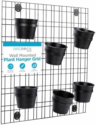BIRDROCK HOME 6 Pot Garden Wall Grid - Flower or Succulent Planter Pots - Indoor or Outdoor Plant Organizer Rack - Black by BIRDROCKHOME