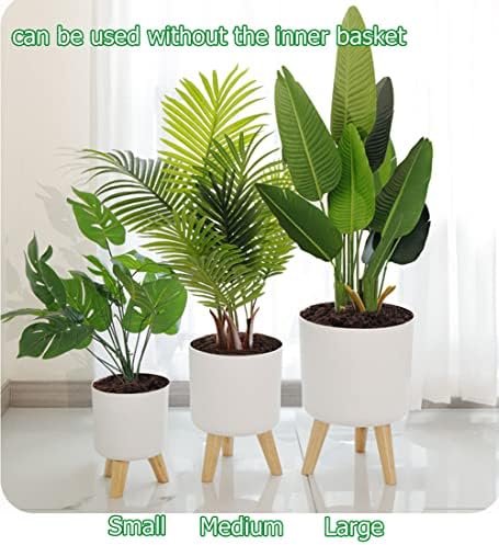 6.5" Self Watering Planters (2 Pack) for Indoor Plants with Water Indicator, White Modern Flower Pot with Wood Stand for Office Home Decor Garden - Image 6