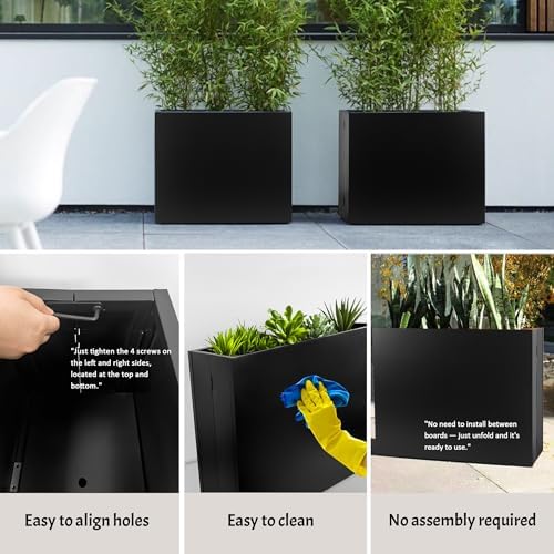 Metal Planter Box, No Installation Galvanized Steel Folding Rectangular Planter with Drainage Holes, 35.5"x 10"x 28" Black Outdoor Planter for Porch/Patio/Garden - Image 3