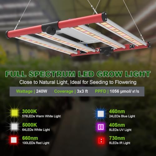 AGLEX 240W LED Grow Lights UV IR Grow Lights for Indoor Plants with 780PCS Diodes Daisy Chain Foldable & Dimmable Full Spectrum Commercial Hydroponic Growing Lamp 3x3/4x4 Grow Tent - Image 5