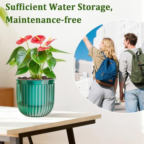 Halatool 2 Pack Self-Watering Hanging Planters for Indoor Plants, 6.5" & 8.3" Outdoor Flower Pots with Drainage Holes, Visible Water Level Indicator for Wall, Garden, Home Decor (Peacock Green) - Image 6