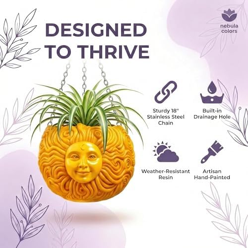 Nebula Colors Fun & Unique Sun Face Hanging Planter Quirky Celestial Decor for Plant Lovers – Indoor Outdoor Flower Basket for Succulents & Small Plants – Decorative Garden Yard Art - Image 2
