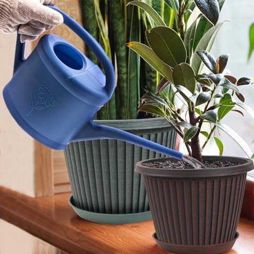 Large-Planter-Indoor-Outdoor Plant Pots, 12 inch 4 Pack Plastic Flower Pots with Saucer And Drainage Holes, Modern Garden Planters For Planting Medium Large Plants, Decorative Resin Garden Pots - Image 5