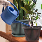 Large-Planter-Indoor-Outdoor Plant Pots, 12 inch 4 Pack Plastic Flower Pots with Saucer And Drainage Holes, Modern Garden Planters For Planting Medium Large Plants， Decorative Resin Garden Pots - Image 5