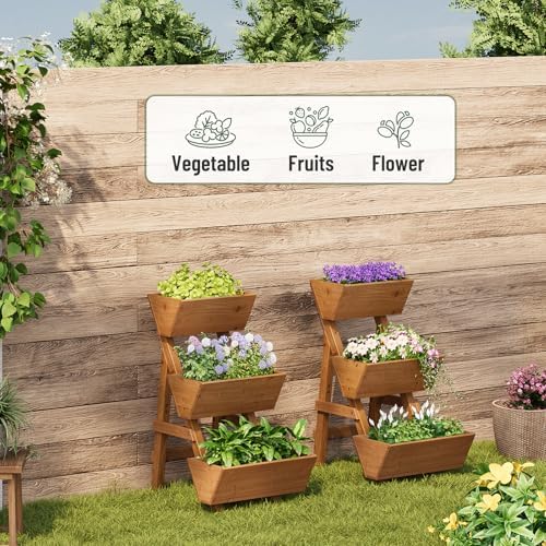 3-Tier Vertical Wooden Raised Garden Bed, Garden Planter Box, Small-Brown - Image 4