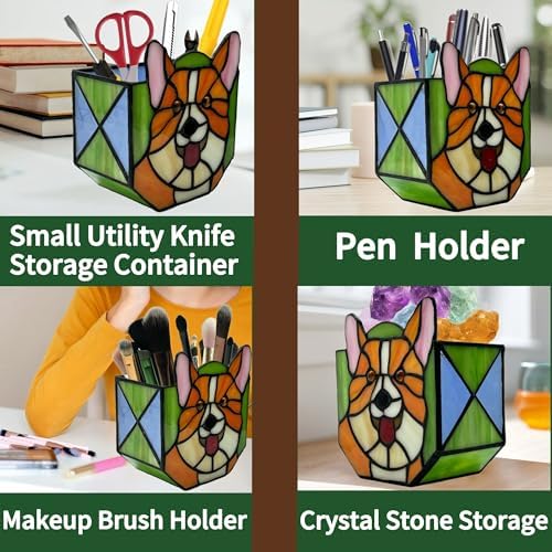 Corgi Planter - Cute Stained Glass Dog Flower Pots, Plant Pot with Drainage, Succulent Planters, Corgi Gifts, Christmas Decorations - Image 2