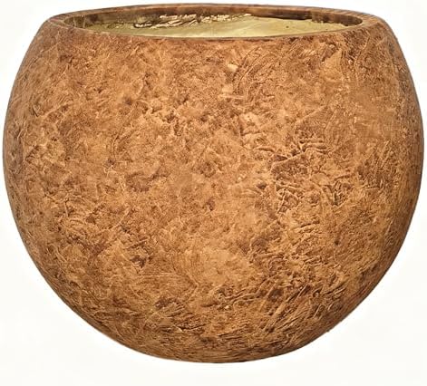 17" H x 21" Dia Round Brown Fiberstone Planter Pot with Drainage Hole, Lightweight UV-Resistant Stone-Look Decorative Planter for Olive Trees, Large Plants & Indoor Outdoor Patio, Porch & Garden by Panlaolao