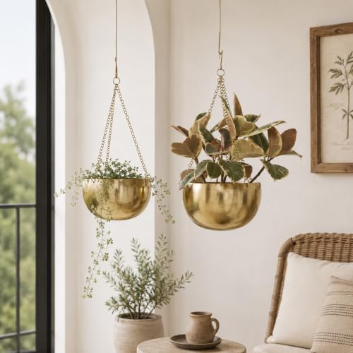 deco 79 Metal Wall Planter, Set of 2 Planter 5", 6" H, Gold - Image 3