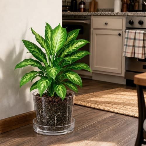 Phoenix Vine 10 Inch Clear Acrylic Planter Pot with Tray, Orchid Pot with Drainage Holes, Deep Saucer for Bottom Watering, Transparent Containers for Indoor Plants, Herbs, Set of 1, 91-A-H-1 - Image 6