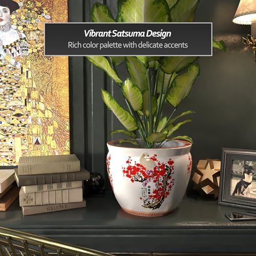 Red Lantern 14" Cherry Blossom Porcelain Fishbowl Planter - Image 5
