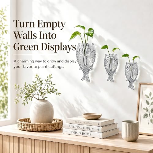 Nacome Wall Hanging Propagation Station: 3 PCS Grey Fish Shaped Glass - Image 7
