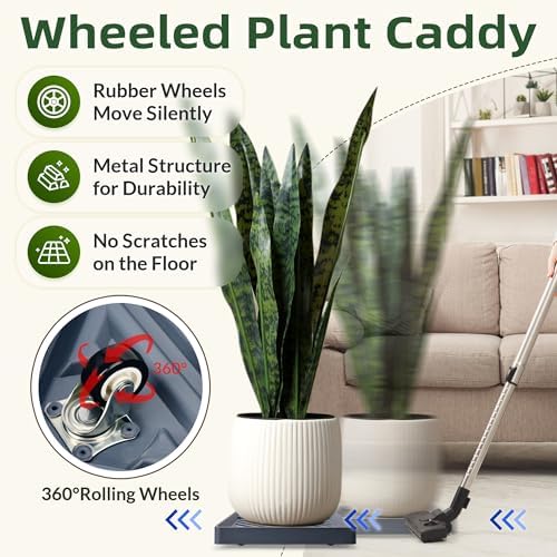 REDHUGO 2PCS Square Plant Caddy with Hidden Wheels, Heavy Duty Rolling Plant Stand Caddy with Wheels, Pot Base for Indoor Outdoor, Gray, 13 inches - Image 4
