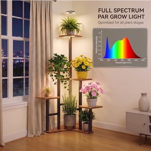 Plant Stand Indoor with Grow Lights, 6 Tiered Corner Plant Stands for Indoor Plants, Max Height: 43" Corner Shelf & Plant Shelf, Flower Display Holder, Corner Shelves for Living Room Gardening Warm Light Auto Timer 3H/9H/12H - Image 6