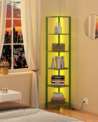 TUTOTAK Corner Shelf with LED Light, 6-Tier Corner Bookshelf - Image 3
