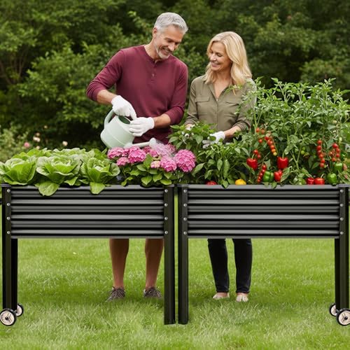 Land Guard 2 Pack Galvanized Raised Garden Bed with Legs & Wheels, 48×18×32in Metal Elevated Raised Planter Box for Backyard, Patio, Balcony, 500lb Capacity, Dark Grey - Image 2
