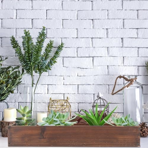 Kisangel Large Rectangular Carbonized Wood Planter Box for Indoor and Outdoor Succulents with Drainage Hole, Rustic Wooden Window Sill Flower Pot for Balcony Gardening - Image 4